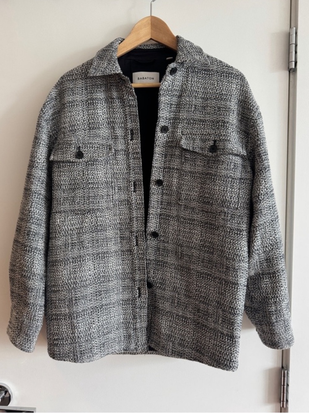 Babaton Black and Grey Tweed Shirt Jacket